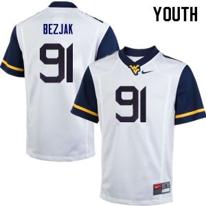 Youth West Virginia Mountaineers NCAA #91 Matt Bezjak White Authentic Nike Stitched College Football Jersey WT15G46XG